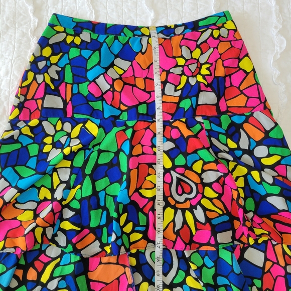 L'Amour Nanette Lepore Heart Mosaic  Stained Glass High Low Skirt L Like New - Picture 7 of 12